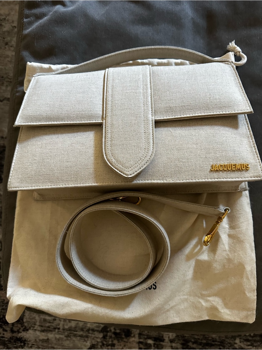 Jacquemus Beige Canvas Crossbody Bag with Gold Hardware - Picture 1 of 7
